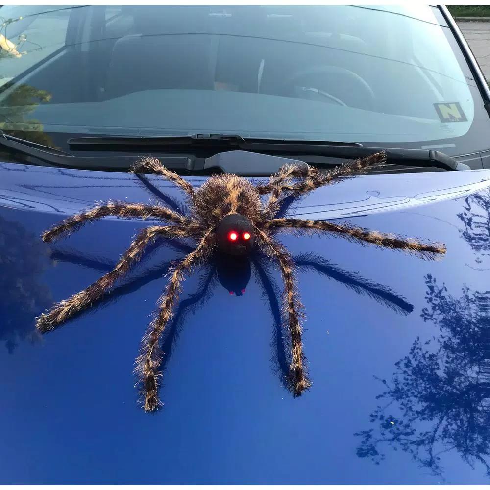 Worth Imports 22 in. Brown Furry Spider with Lighted Red Eyes (Set of 2) - Halloween Bug Decor