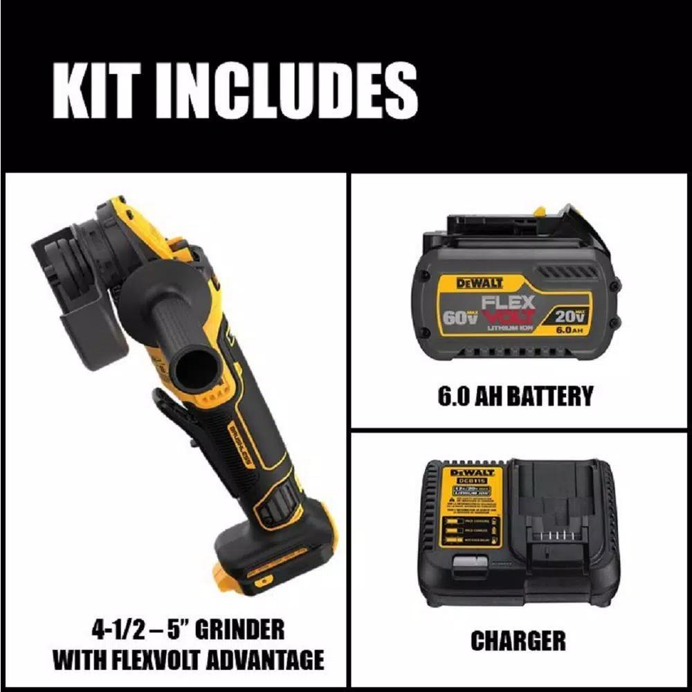 DEWALT 20V MAX Brushless 4.5-5 in. Angle Grinder Kit with FLEXVOLT 6.0Ah Battery