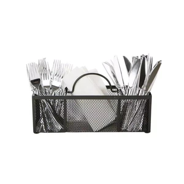 Mind Reader 3-Section Black Mesh Cutlery Holder & Silverware Organizer