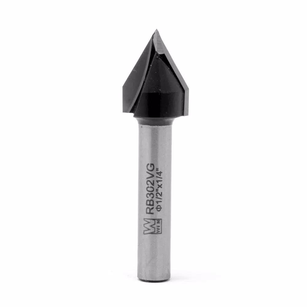 WEN 1/2 in. V-Groove Carbide Tipped Router Bit, 1/4 in. Shank
