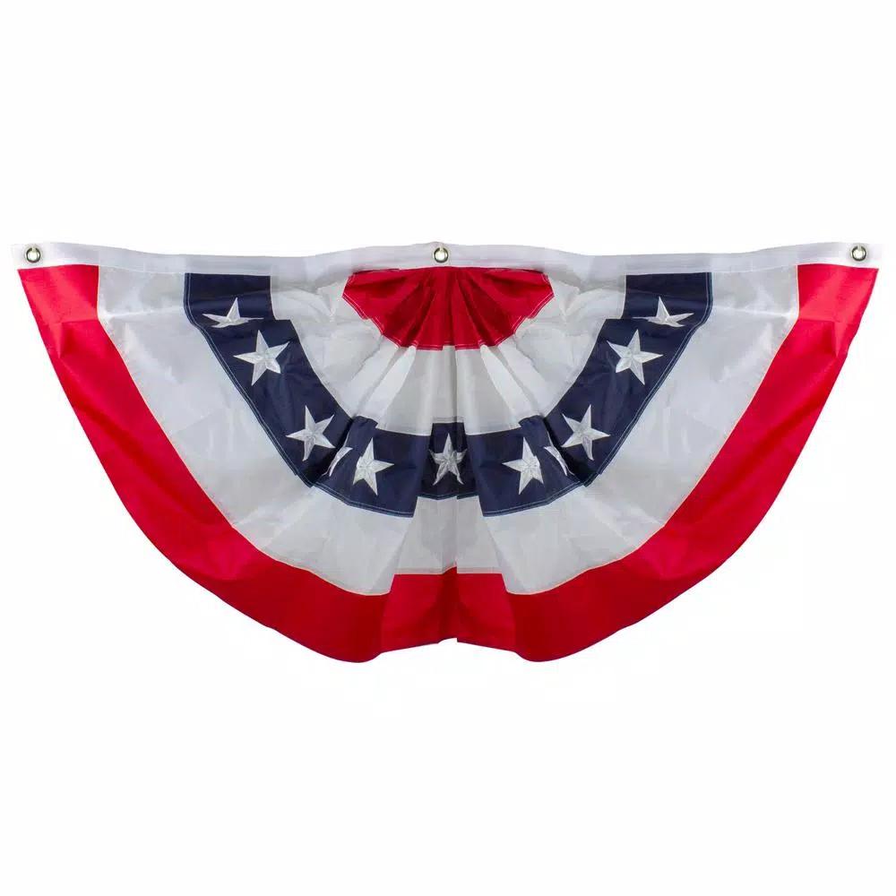 Northlight 48 in. x 24 in. Red White and Blue USA Pleated American Bunting Flag with Embroidered Stars