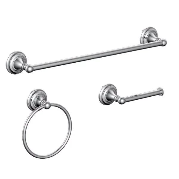 Glacier Bay Tennyson 3-Piece Chrome Bath Hardware Set with 18 in. Towel Bar, Towel Ring, and Toilet Paper Holder
