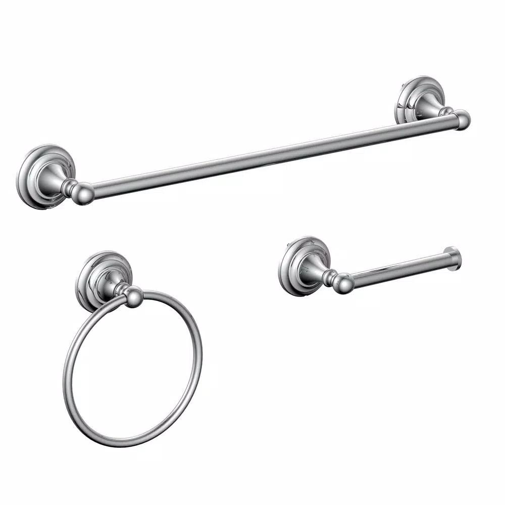 Glacier Bay Tennyson 3-Piece Chrome Bath Hardware Set with 18 in. Towel Bar, Towel Ring, and Toilet Paper Holder