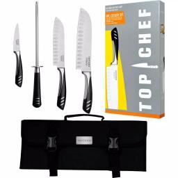 Top Chef 5-Piece Stainless Steel Knife Set with Portable Carry Pouch thumbnail 1