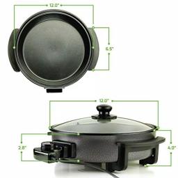 Ovente 12-Inch Electric Skillet, 1400W Non-Stick Aluminum Pan with Tempered Glass Lid thumbnail 8