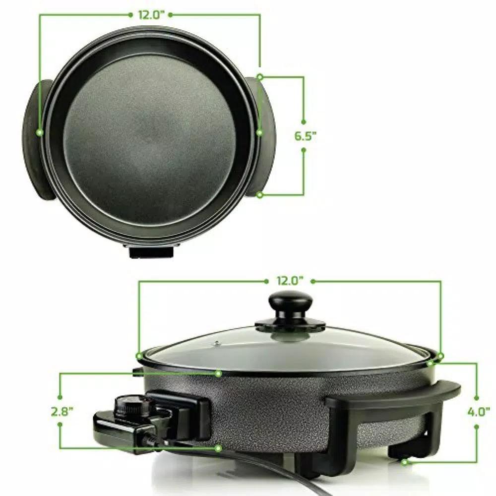 Ovente 12-Inch Electric Skillet, 1400W Non-Stick Aluminum Pan with Tempered Glass Lid