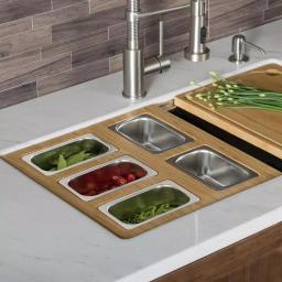 KRAUS Workstation Kitchen Sink Accessory Set with Bamboo Serving Board and 5 Stainless Steel Prep Bowls thumbnail 1