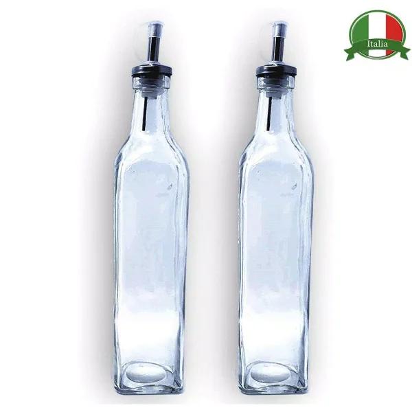 LavoHome 16 oz. Italian Glass Olive Oil and Vinegar Dispenser Set of 2 with Pourer and Funnel