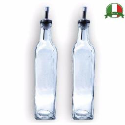 LavoHome 16 oz. Italian Glass Olive Oil and Vinegar Dispenser Set of 2 with Pourer and Funnel thumbnail 1