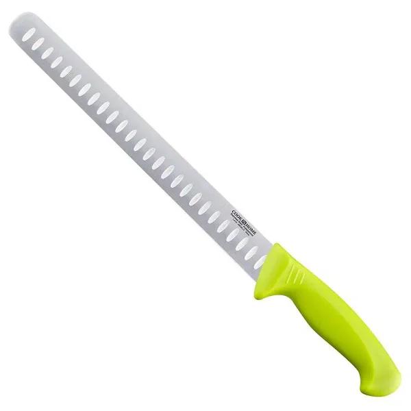 Cook N Home 11 in. Granton Edge Stainless Steel Carving Knife, Green Handle