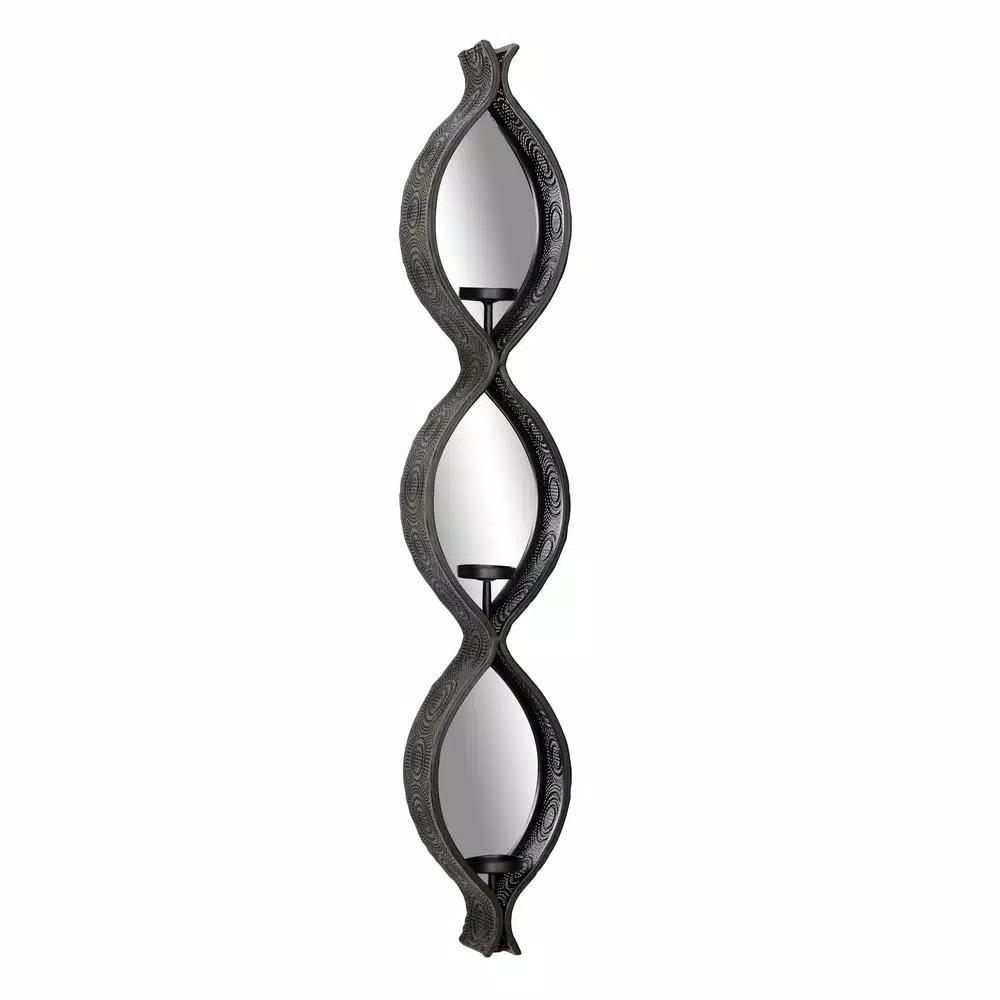 LITTON LANE Eclectic Black Metal Mesh Ellipse Wall Sconces with Mirror Inlays, Set of 2