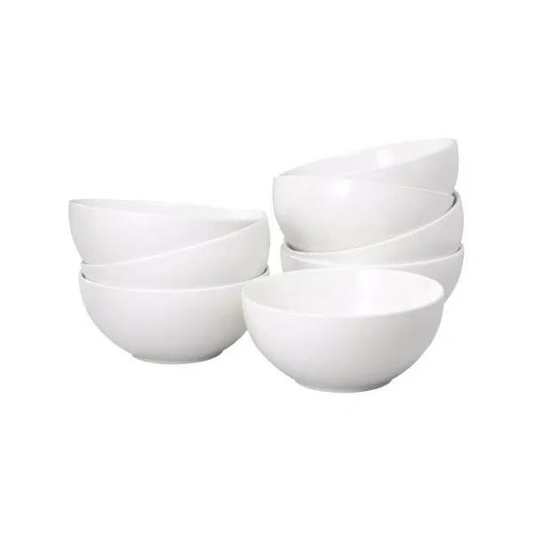 Thomson Pottery White Stoneware Bowls Set of 8 - 22 oz Round Casual Bowls