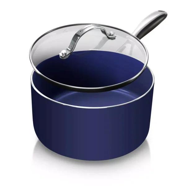 Granitestone Blue Collection 2.5 qt. Aluminum Non-Stick Diamond Infused Saucepan with Glass Lid