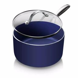 Granitestone Blue Collection 2.5 qt. Aluminum Non-Stick Diamond Infused Saucepan with Glass Lid thumbnail 1