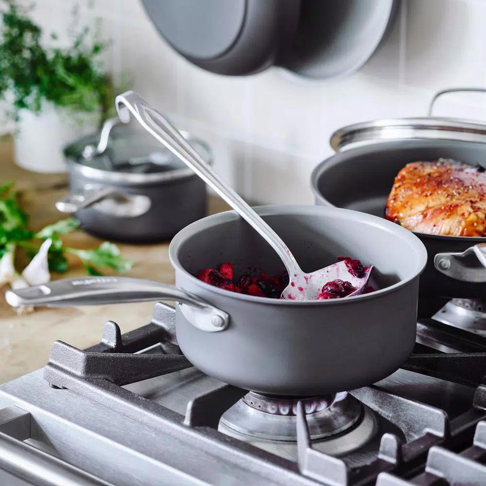 GreenPan Chatham 3 Qt. Hard-Anodized Aluminum Ceramic Nonstick Saucepan with Glass Lid, Gray