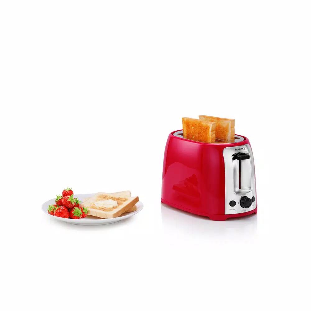 Holstein Housewares 800W 2-Slice Toaster with 6 Browning Levels, Red