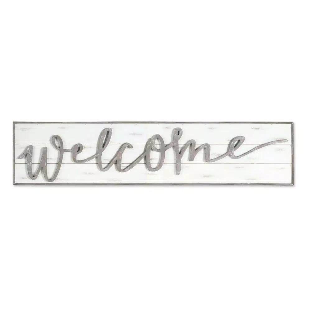 Unbranded Large Welcome Sign with Dimensional Script Lettering and Wood Frame