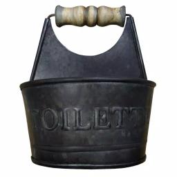 Benzara Dark Gray Iron Toilet Caddy with Wooden Handles and Embossed Tiolette Text thumbnail 1