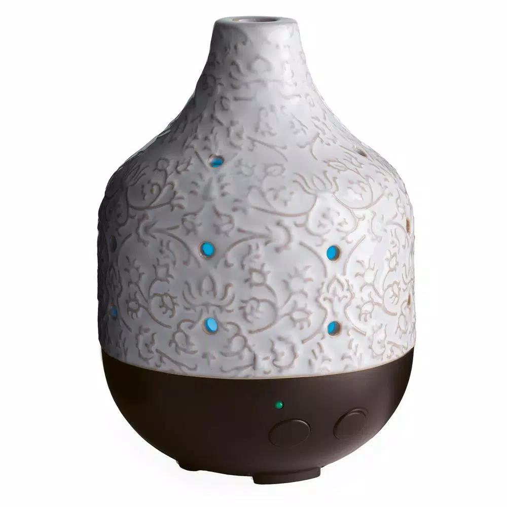 Airome 9.9 in. Botanical Ceramic Essential Oil Diffuser with Decorative Scroll Motif