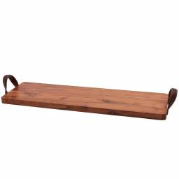 Mason Craft & More 33 in. Acacia Wood Serving Tray with Faux Leather Handles thumbnail 2