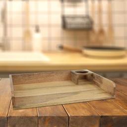 Stonebriar Collection Stonebriar Rustic Mango Wood Serving Tray with Built-in Cup Holder thumbnail 4