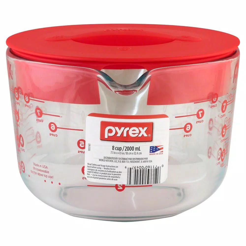 Pyrex 8-Cup Glass Measuring Cup with Red BPA-Free Lid