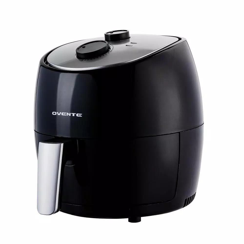 Ovente 3.2 Qt. Black Stainless Steel Electric Air Fryer, 1300W with Non-Stick Removable Basket