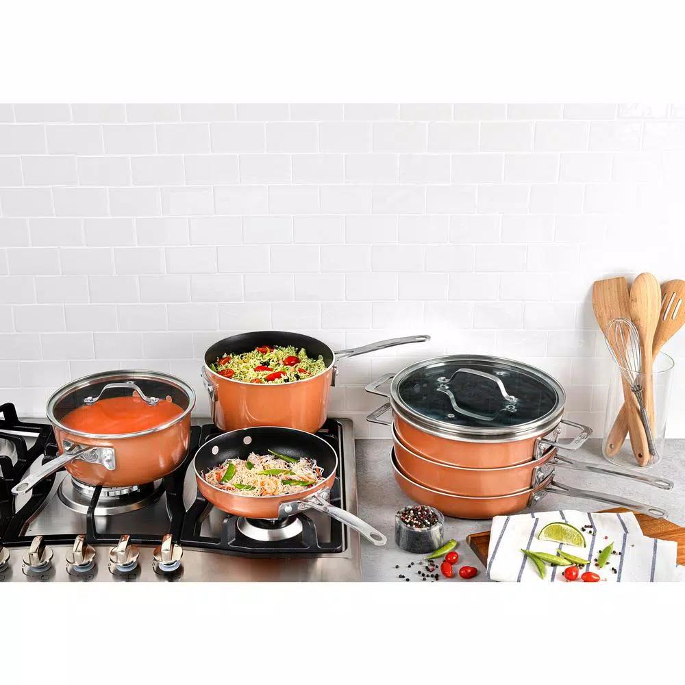 Gotham Steel StackMaster 21-Piece Aluminum Nonstick Cookware and Bakeware Set, Copper