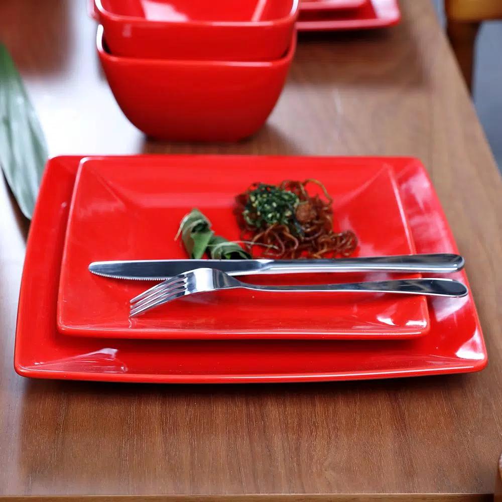 Boyel Living 16-Piece Modern Red Porcelain Dinnerware Set, Service for 4