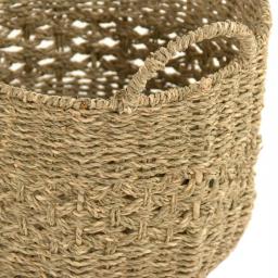 Zentique Handmade Round Woven Seagrass Wicker Basket with Handles, Brown thumbnail 4