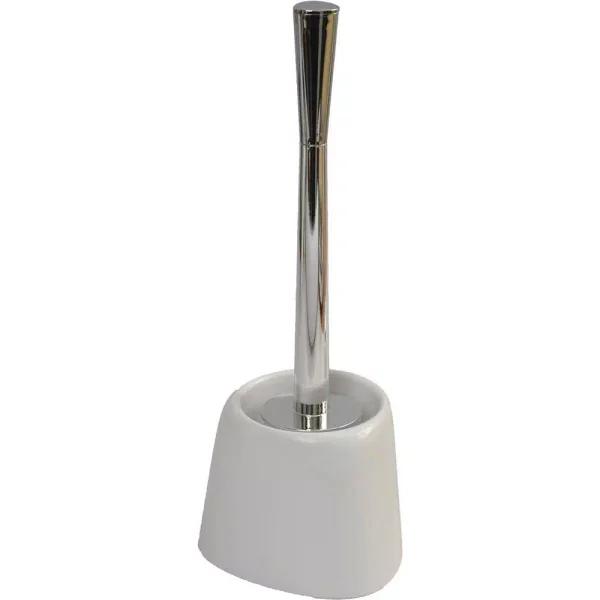Unbranded Modern White Toilet Bowl Brush with Holder, Chrome Plated Handle, Compact Design