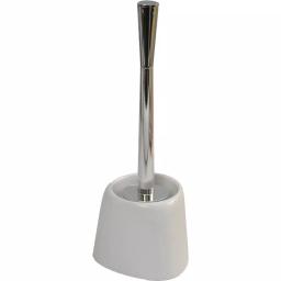 Unbranded Modern White Toilet Bowl Brush with Holder, Chrome Plated Handle, Compact Design thumbnail 1