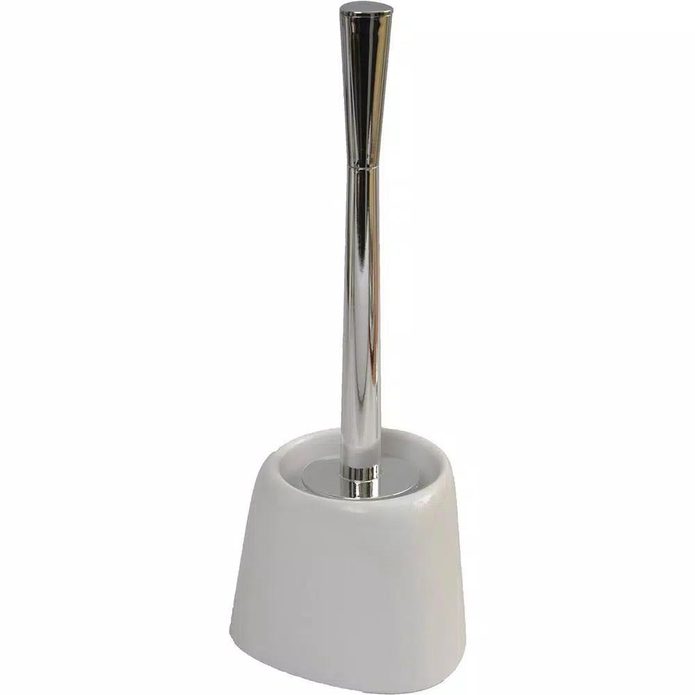 Unbranded Modern White Toilet Bowl Brush with Holder, Chrome Plated Handle, Compact Design