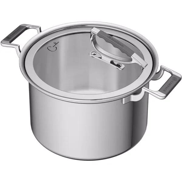 CookCraft by Candace 8 qt. Tri-Ply Stainless Steel Stock Pot with Patented Latch Glass Lid