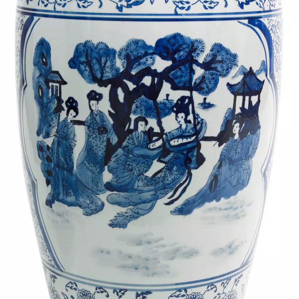 Unbranded Oriental Furniture 35 in. Blue and White Porcelain Tung Chi Floor Vase