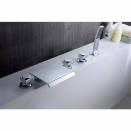 ANZZI Guaira 3-Handle Deck-Mount Roman Tub Faucet with Waterfall Spout and Handheld Sprayer, Polished Chrome thumbnail 10