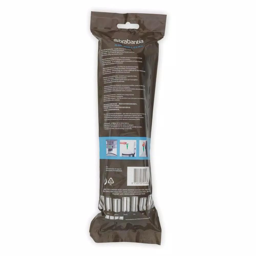 Brabantia Code G Trash Can Liners, 8 Gal. (23L-30L), 240 Count (12 Packs of 20)