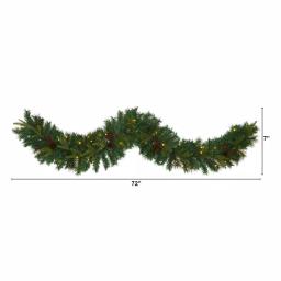 Nearly Natural 6 ft. Pre-lit Mixed Pine Artificial Christmas Garland with LED Lights, Berries and Pinecones thumbnail 2