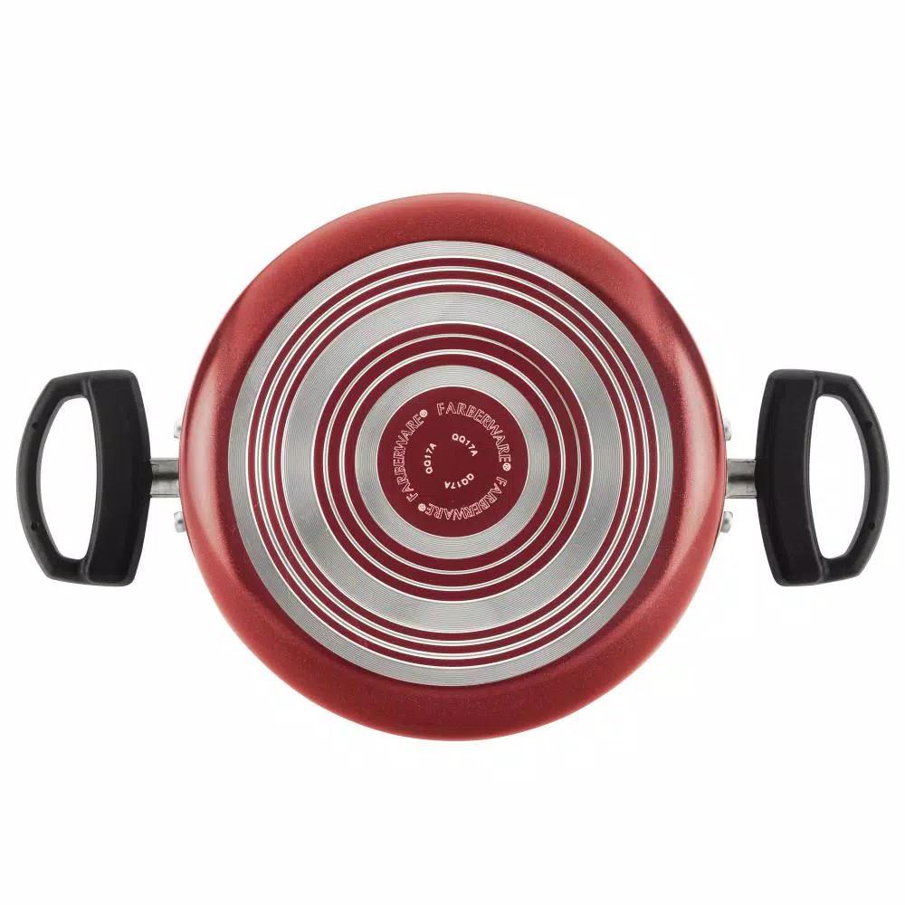 Farberware Neat Nest 6-Quart Aluminum Nonstick Saucepot with Glass Lid, Red