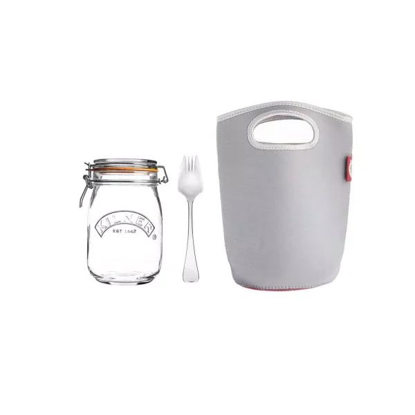 Kilner 34 oz Glass Make and Take Salad Jar Set with Neoprene Pouch and Stainless Steel Spork