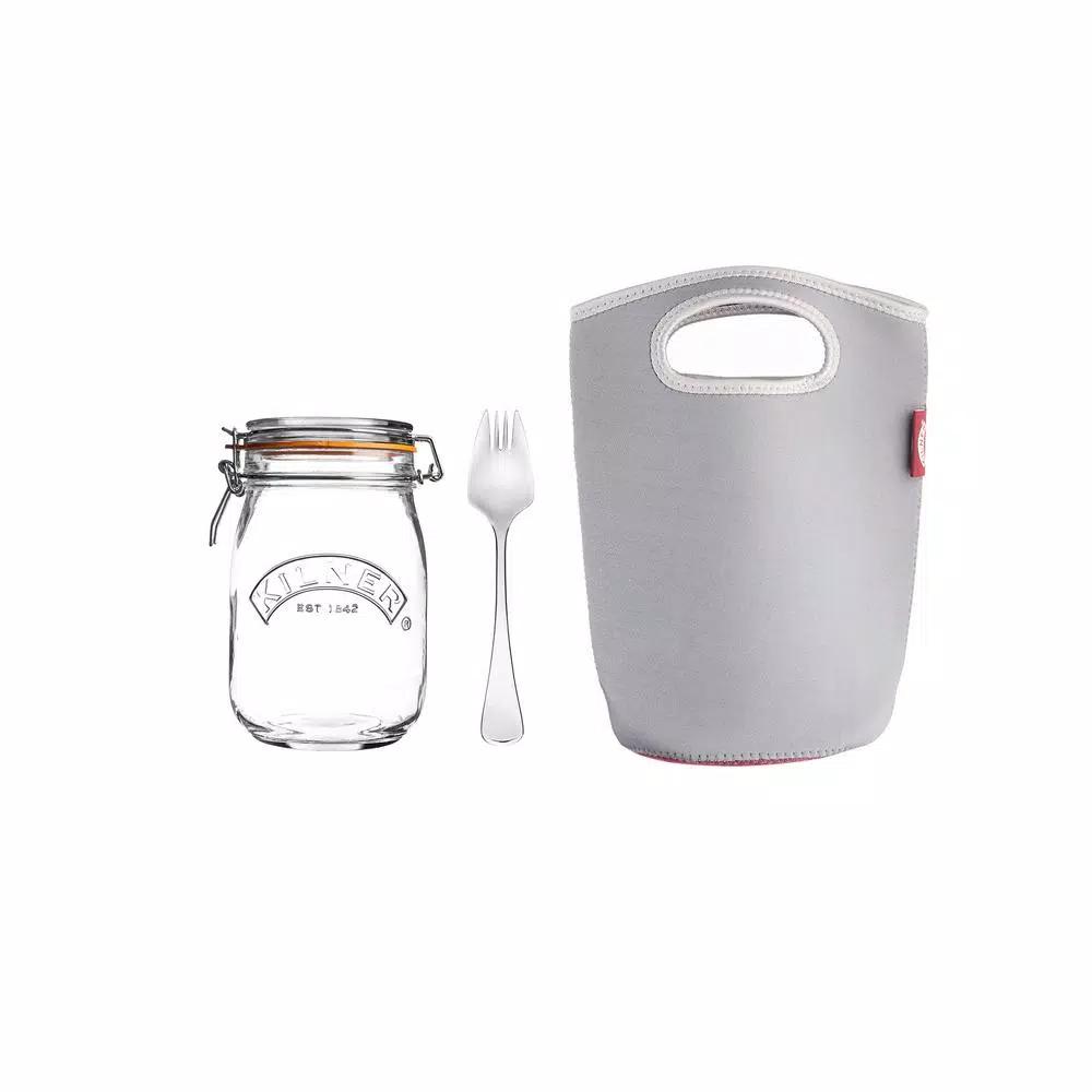 Kilner 34 oz Glass Make and Take Salad Jar Set with Neoprene Pouch and Stainless Steel Spork