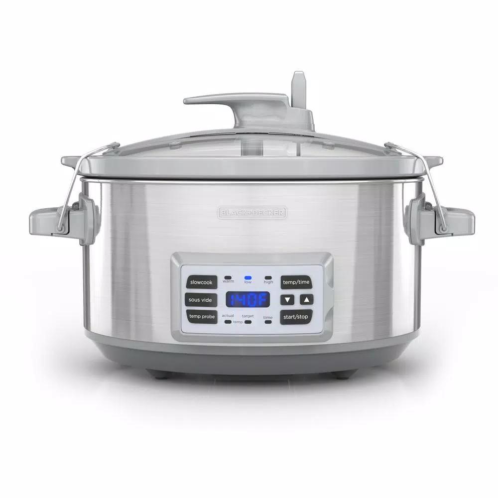 BLACK+DECKER 7 Qt. Stainless Steel Digital Slow Cooker with Temperature Probe and Sous-Vide Function