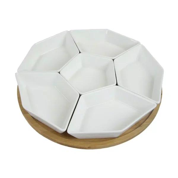 Elama Signature Collection Lazy Susan Appetizer and Condiment Server Set, 7-Piece Stoneware