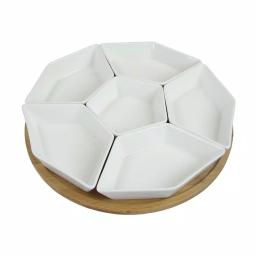 Elama Signature Collection Lazy Susan Appetizer and Condiment Server Set, 7-Piece Stoneware thumbnail 1
