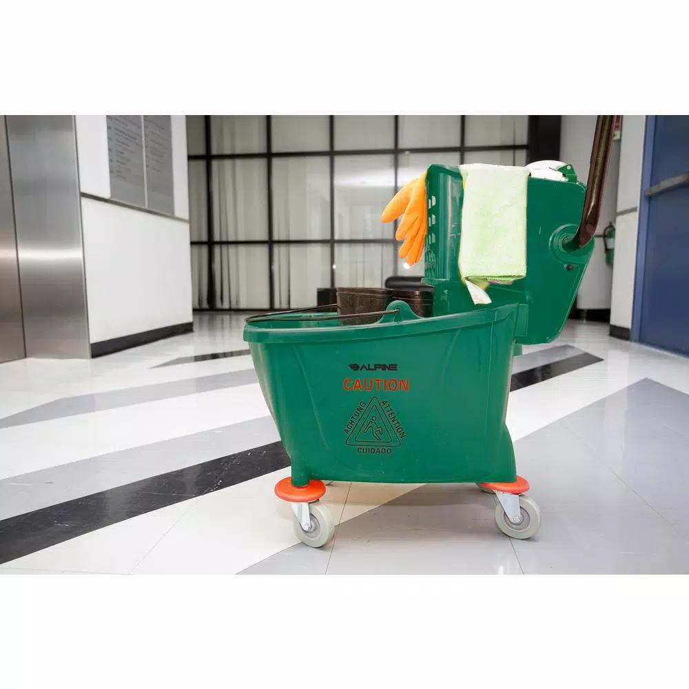 Alpine Industries 36 Qt. Mop Bucket with Side Press Wringer, Green