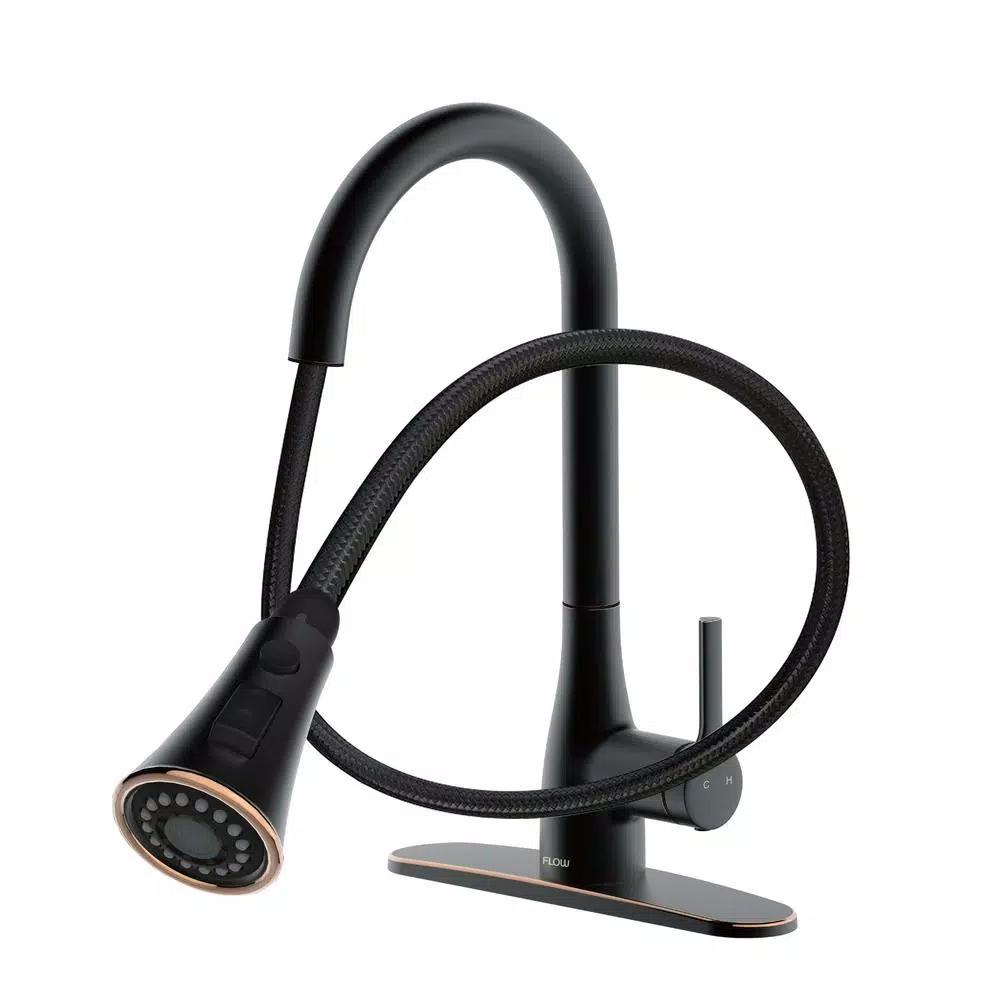 FLOW Series Classic Single-Handle Pull Down Kitchen Faucet, Oil Rubbed Bronze