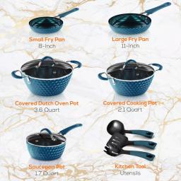 NutriChef Blue Diamond Ceramic 11-Piece Nonstick Aluminum Cookware Set thumbnail 2