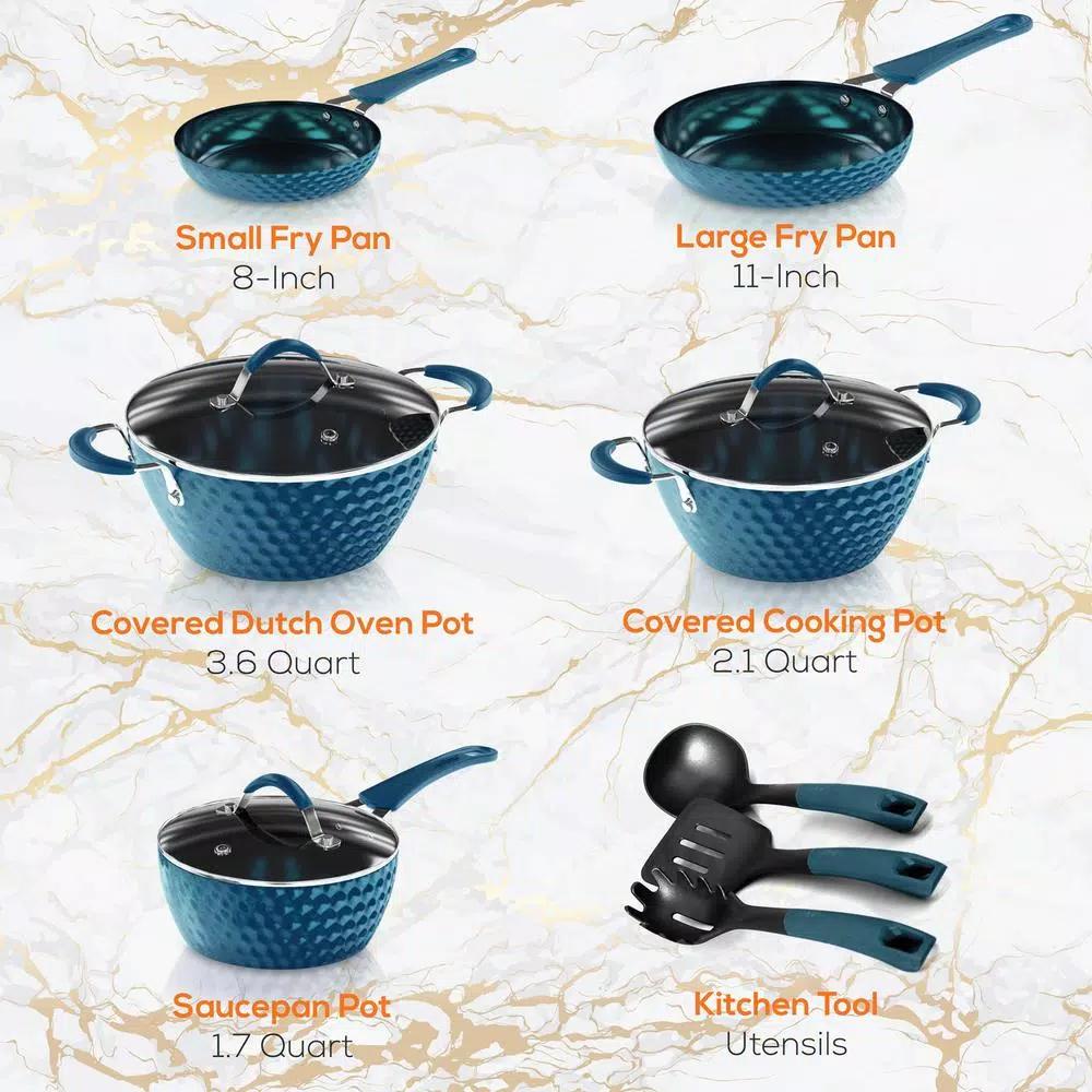 NutriChef Blue Diamond Ceramic 11-Piece Nonstick Aluminum Cookware Set
