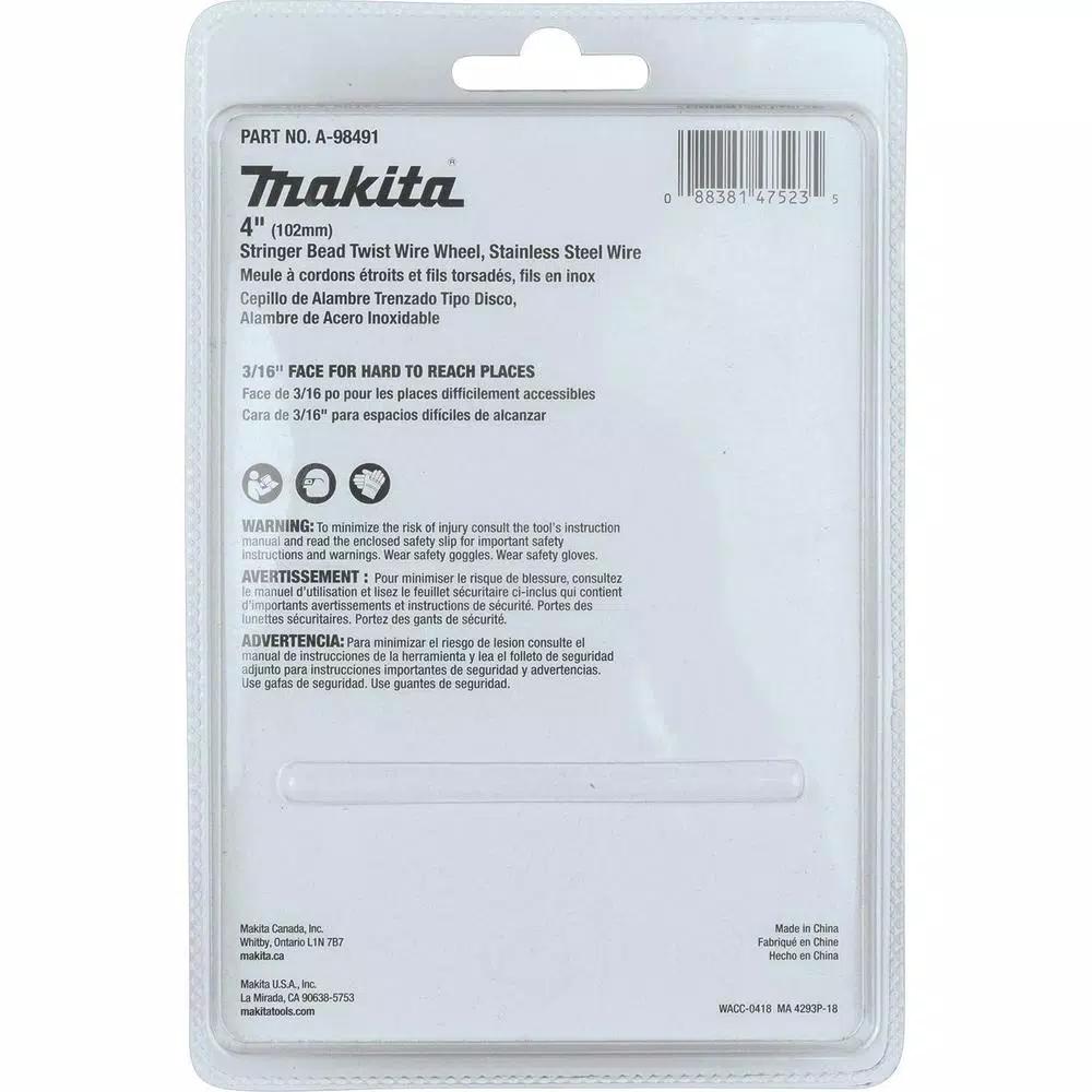 Makita 4 in. Stainless Steel Stringer Bead Twist Wire Wheel for Angle Grinders