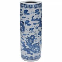 Unbranded 24 in. Blue and White Porcelain Dragon Umbrella Stand and Floor Vase thumbnail 2